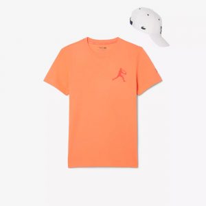 Kit Polera Naranja y Gorra Blanca Lacoste Djokovic