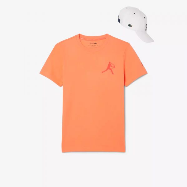 Kit Polera Naranja y Gorra Blanca Lacoste Djokovic